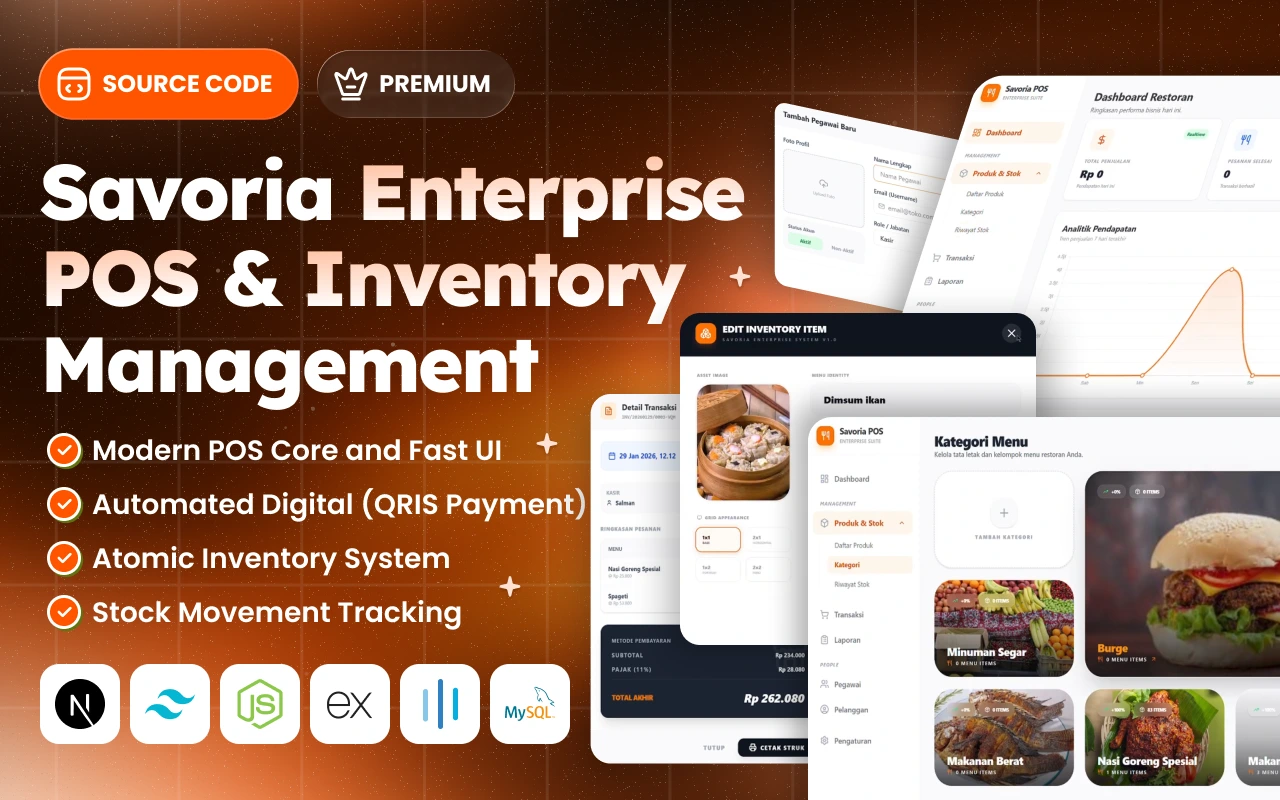 Fullstack Savoria POS: Integrated Midtrans QRIS, OTP Security & Real-time Inventory